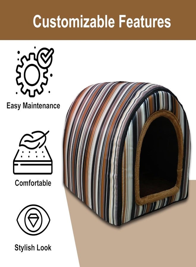 Homestic Foldable Igloo Dog House | Soft & Adjustable Travel Pet Shelter for Cat & Rabbits with Sleeping Bed | Cave Bed Tent Shelter for Pets | Large - Beige & Black Stripes - Image 3